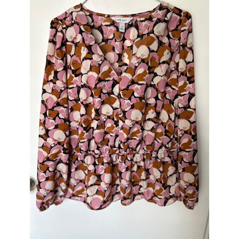 Nine West Long Sleeve Floral Blouse Size M